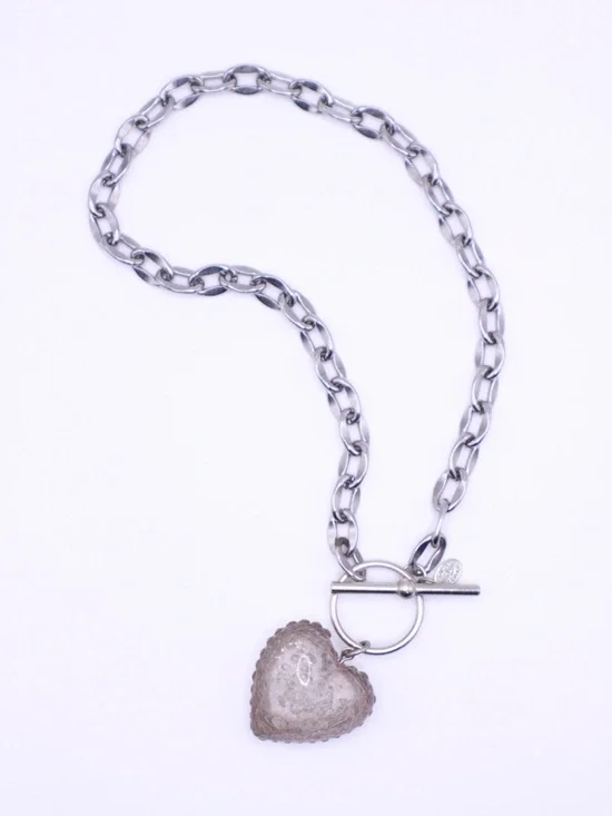 Tarina Tarantino Silver Heart Charm Toggle Necklace 18” - Picture 2 of 10